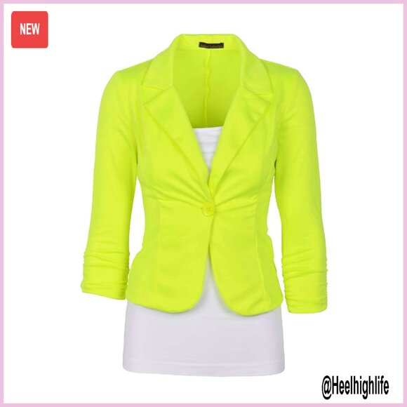 Stretchy Polyester Blazer with 3/4 Sleeves for Work & Casual Wear